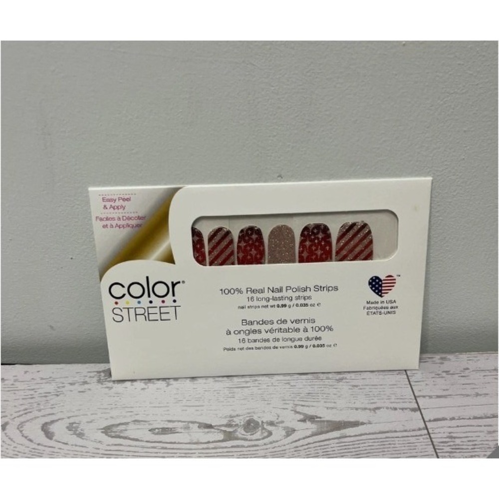 Color Street Real Nail Polish Strips Red Gold Glitter Candy Cane Stars 16 Count